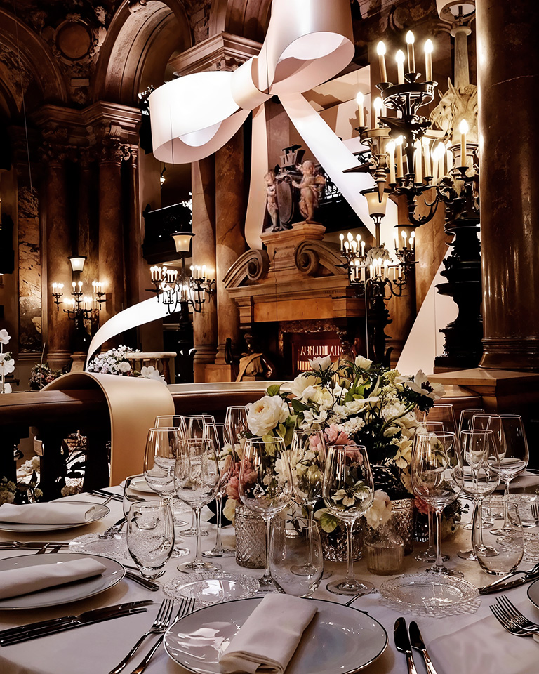 Luxury floral table design for refined events in cultural venues